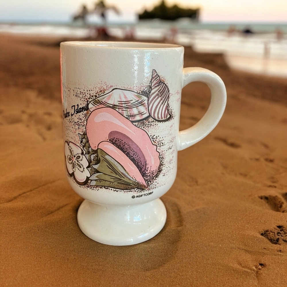 Vintage AGIFTCORP South Padre Island Footed Souvenir Mug - Pink Seashells